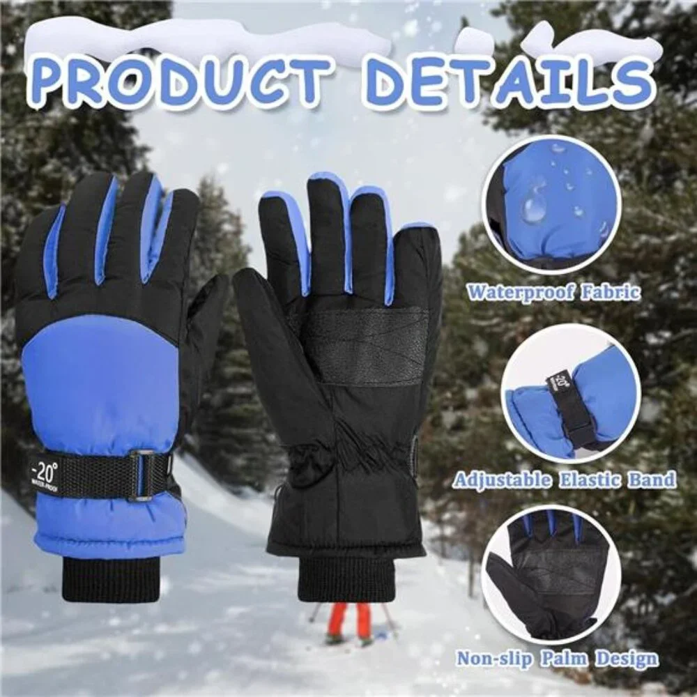 3 Pairs Kids Winter Gloves Waterproof Snow Ski Mittens